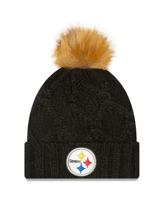 Women's Black Pittsburgh Steelers Luxe Cuffed Knit Hat with Pom