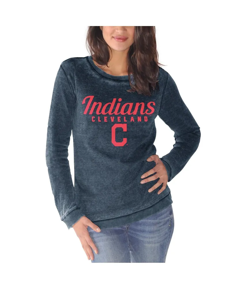 Women's Navy Cleveland Indians Comfy Cord Pullover Sweatshirt