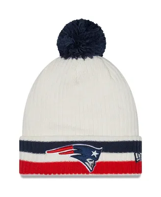 Men's White New England Patriots Retro Cuffed Knit Hat with Pom