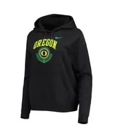 Women's Black Oregon Ducks Varsity Fleece Tri-Blend Raglan Pullover Hoodie