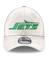 Men's New Era White New York Jets Throwback Wordmark Iced Ii 39Thirty Flex Hat