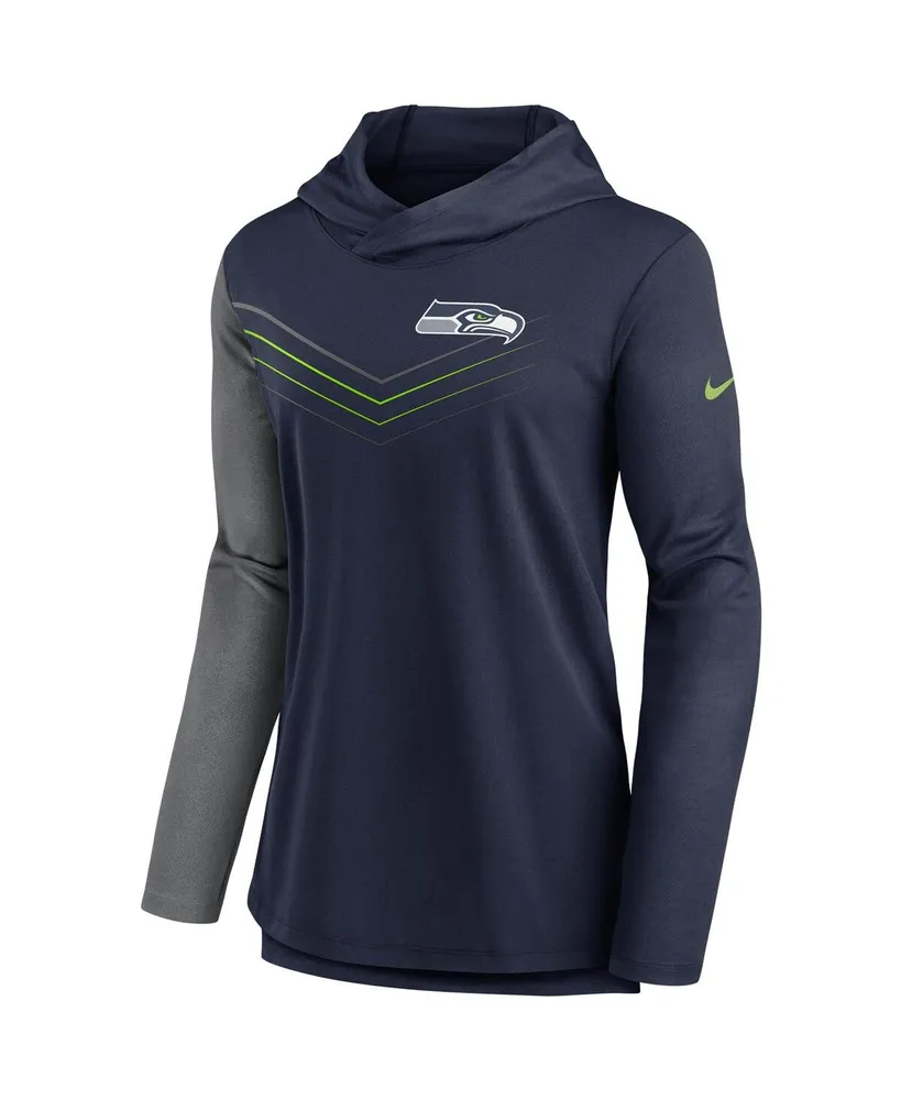 Women's College Navy and Heathered Charcoal Seattle Seahawks Chevron Hoodie Performance Long Sleeve T-shirt