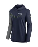 Women's College Navy and Heathered Charcoal Seattle Seahawks Chevron Hoodie Performance Long Sleeve T-shirt