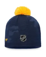 Women's Navy and Gold-Tone St. Louis Blues Authentic Pro Team Locker Room Beanie with Pom - Navy, Gold