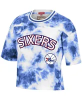 Women's Royal and White Philadelphia 76ers Hardwood Classics Tie-Dye Cropped T-shirt