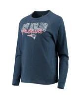 Women's Navy New England Patriots Meter Knit Long Sleeve Raglan Top and Shorts Sleep Set