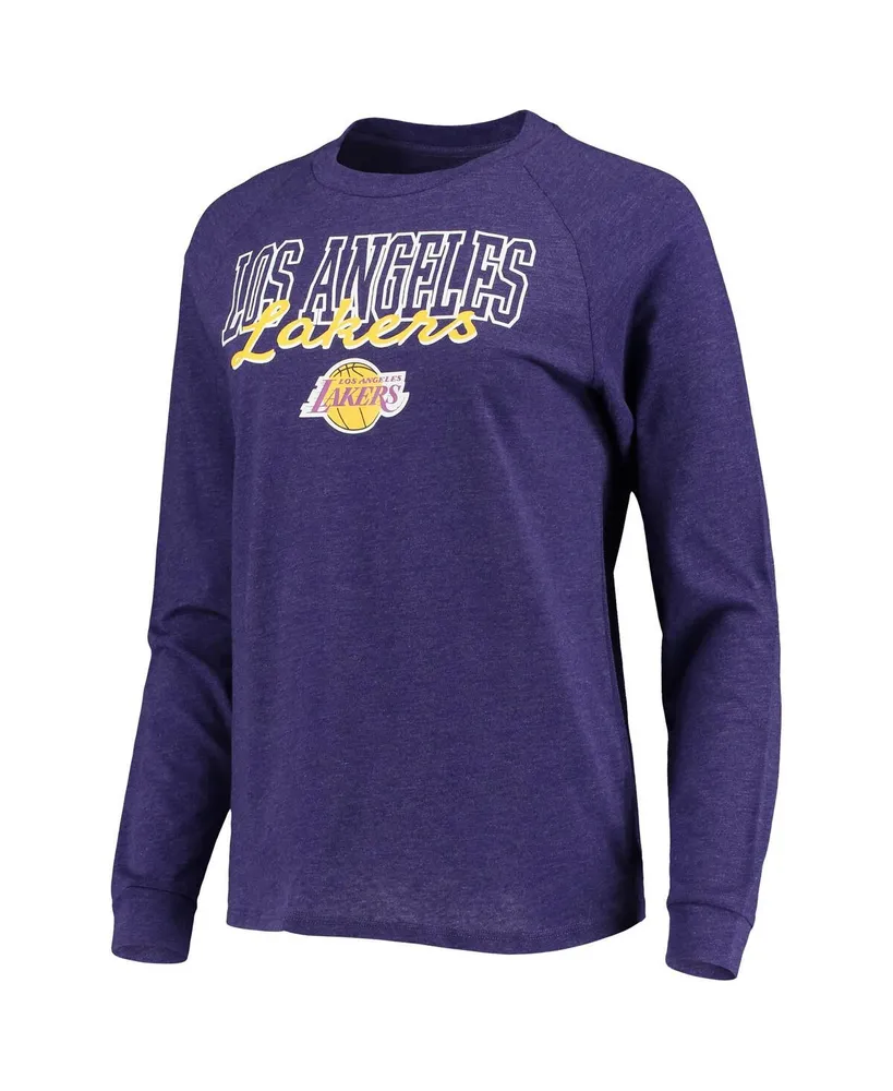 Women's Heathered Black, Purple Los Angeles Lakers Raglan Long Sleeve T-shirt and Shorts Sleep Set