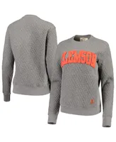 Women's Heathered Gray Clemson Tigers Moose Applique Quilted Crewneck Sweatshirt