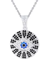 Cubic Zirconia Evil Eye 18" Pendant Necklace in Sterling Silver