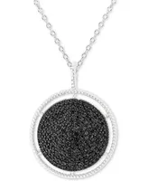 Black Spinel Circle Cluster 18" Pendant Necklace in Sterling Silver