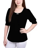 Ny Collection Women's Short Balloon Sleeve Top with Hardware