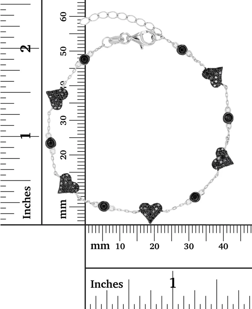 Black Spinel Heart Chain Bracelet (1-1/4 ct. t.w.) in Sterling Silver