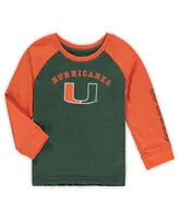 Boys and Girls Toddler Colosseum Heathered Green Miami Hurricanes Long Sleeve Raglan T-shirt