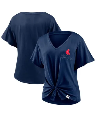 Women's Fanatics Navy Boston Red Sox Sport Resort Script Washed Tie Front V-Neck T-shirt