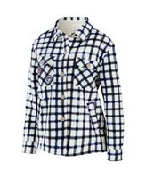 Women's Wear by Erin Andrews Oatmeal Columbus Blue Jackets Plaid Button-Up Shirt Jacket