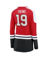 Women's Fanatics Jonathan Toews Red and Black Chicago Blackhawks Power Player Long Sleeve Notch Neck T-shirt