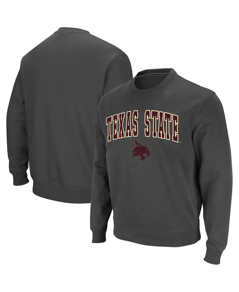 Men's Colosseum Charcoal Texas State Bobcats Arch and Logo Crew Neck Sweatshirt