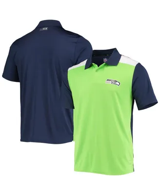 Men's Msx by Michael Strahan Neon Green, College Navy Seattle Seahawks Challenge Color Block Performance Polo Shirt