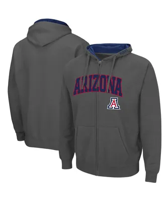 Men's Colosseum Charcoal Arizona Wildcats Arch and Logo 3.0 Full-Zip Hoodie