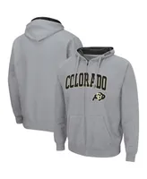 Men's Colosseum Heathered Gray Colorado Buffaloes Arch and Logo 3.0 Full-Zip Hoodie