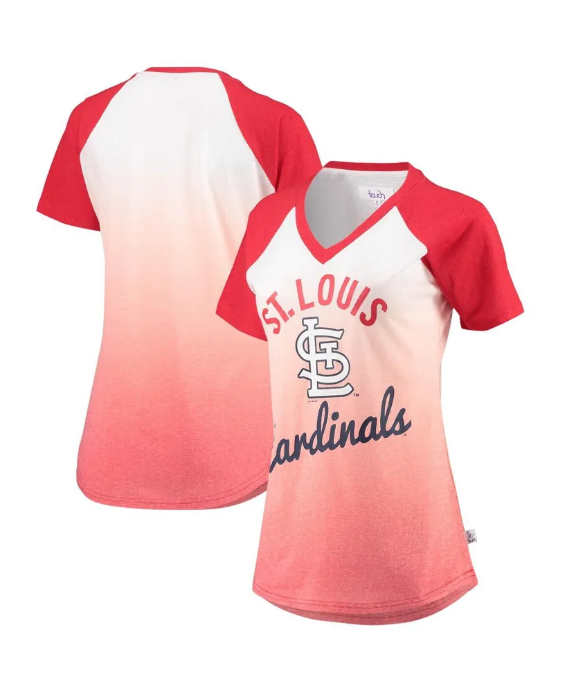 Women's Red and White St. Louis Cardinals Shortstop Ombre Raglan V-Neck T-shirt