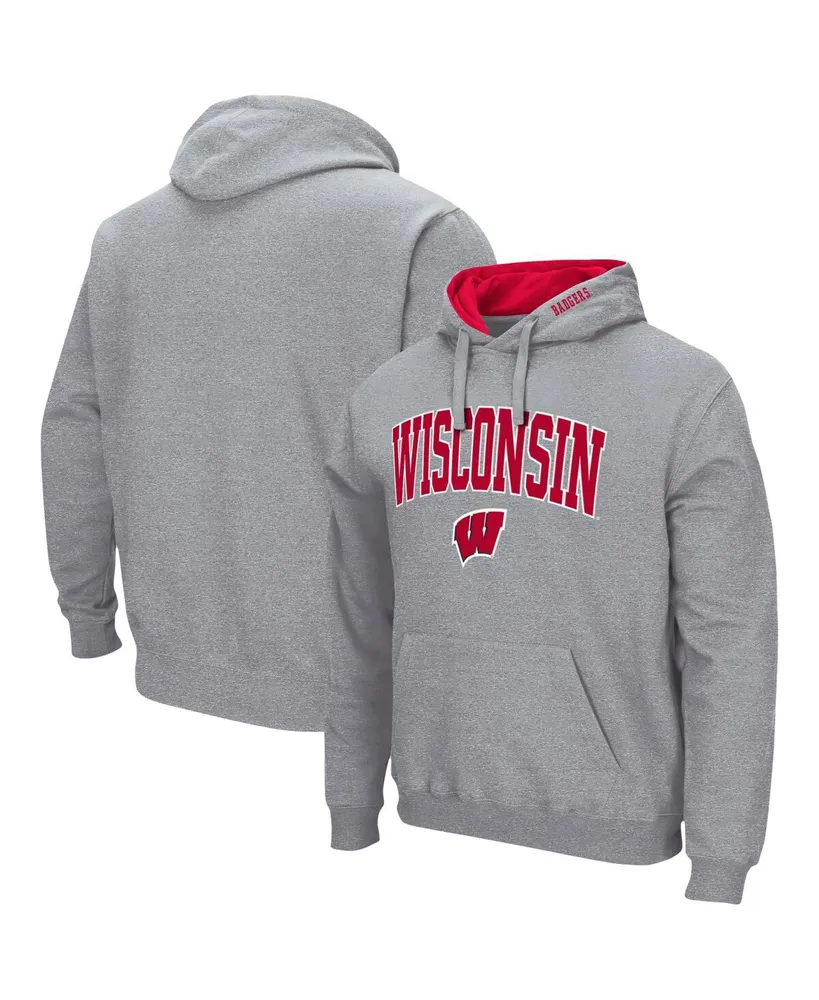 Men's Colosseum Heathered Gray Wisconsin Badgers Arch and Logo 3.0 Pullover Hoodie