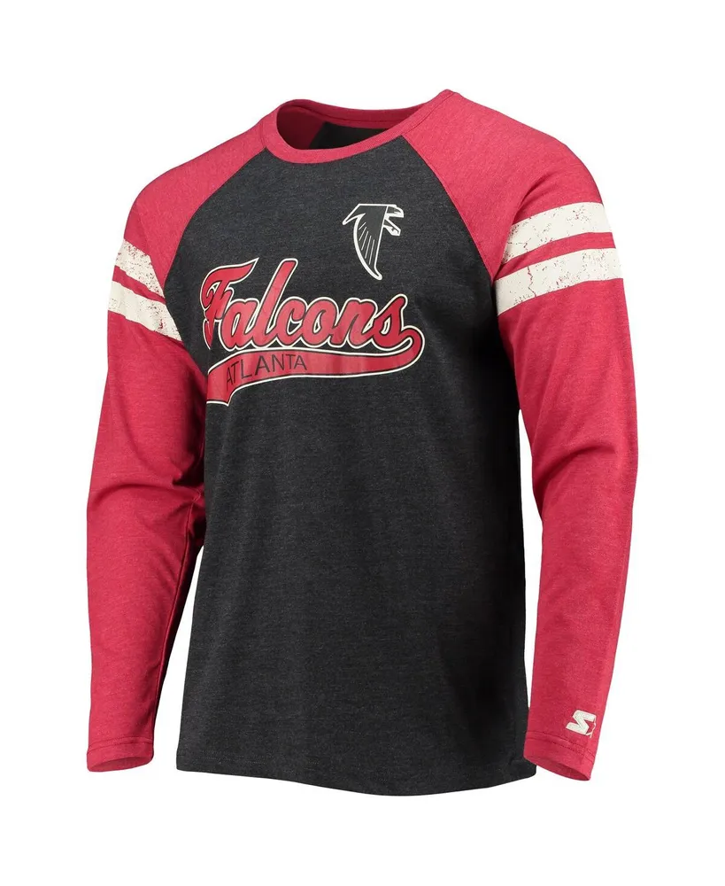 Men's Starter Black, Red Atlanta Falcons Throwback League Raglan Long Sleeve Tri-Blend T-shirt