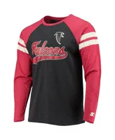 Men's Starter Black, Red Atlanta Falcons Throwback League Raglan Long Sleeve Tri-Blend T-shirt