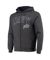 Men's Colosseum Charcoal Navy Midshipmen Arch and Logo 3.0 Full-Zip Hoodie