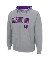 Men's Colosseum Heathered Gray Washington Huskies Arch and Logo 3.0 Full-Zip Hoodie