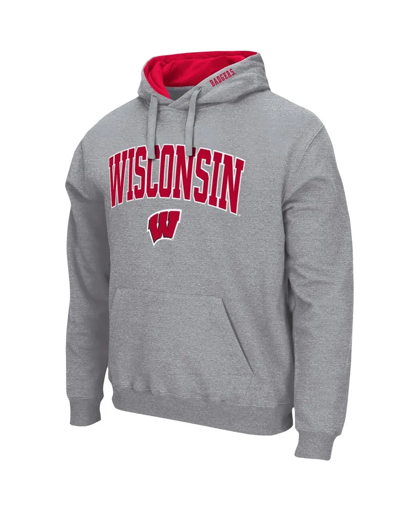 Men's Colosseum Heathered Gray Wisconsin Badgers Arch and Logo 3.0 Pullover Hoodie