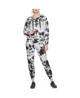 Women's Dkny Sport White and Black Los Angeles Chargers Dakota Oversized Tie-Dye Half-Zip Hoodie