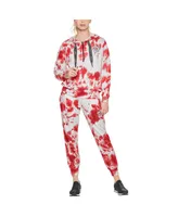 Women's Dkny Sport White and Red Washington Nationals Dakota Tie-Dye Half-Zip Hoodie