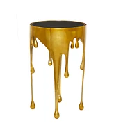 Rosemary Lane Aluminum Drip Accent Table with Melting Design and Shaded Glass Top, 16" x 16" x 25"