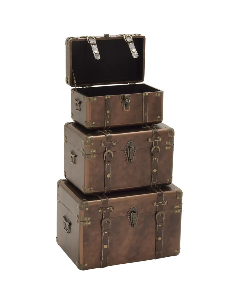 Leather Traditional Trunk, Set of 3