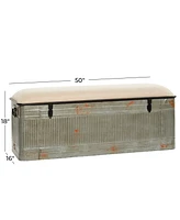 Iron and Fabric Farmhouse Bench