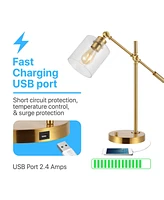 Kathryn Classic Glass Adjustable Head Modern Usb Charging Led Task Lamp