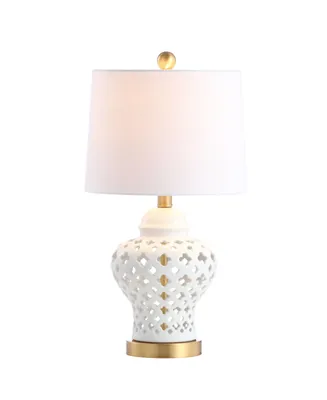 Quatrefoil Fretwork 20.5" Pierced Ginger Jar Ceramic, Led Table Lamp