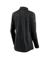 Women's Black and Heathered Charcoal Chicago Blackhawks Authentic Pro Travel Training Raglan Quarter-Zip Jacket