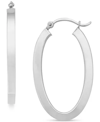 Polished Square Tube Oval Medium Hoop Earrings in 14k Yellow Gold and 14k White Gold