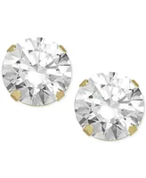 Cubic Zirconia Round Stud Earrings 14k Gold or White