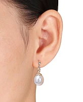 Cultured South Sea Pearl (9 - 9-1/2mm) & Diamond Accent Drop Earrings in 14k Gold