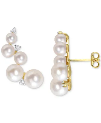 Cultured Freshwater Pearl (4-7mm) & White Topaz (1/4 ct. t.w.) Ear Climbers in Gold-Plated Sterling Silver