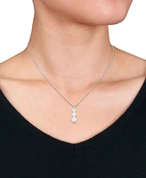 Cultured Freshwater Pearl (6 - 8-1/2mm) & White Topaz (1/10 ct. t.w.) Graduated 18" Pendant Necklace in Sterling Silver