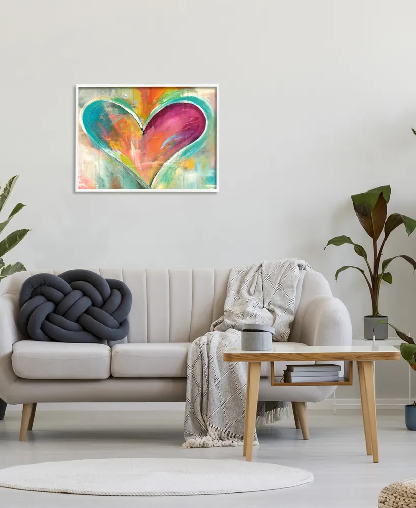 Stupell Industries Abstract Colorful Textural Heart Painting White Framed Giclee Texturized Art, 24" x 30" - Multi