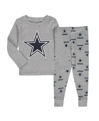 Toddler Boys and Girls Heathered Gray Dallas Cowboys Long Sleeve T-shirt and Pants Sleep Set