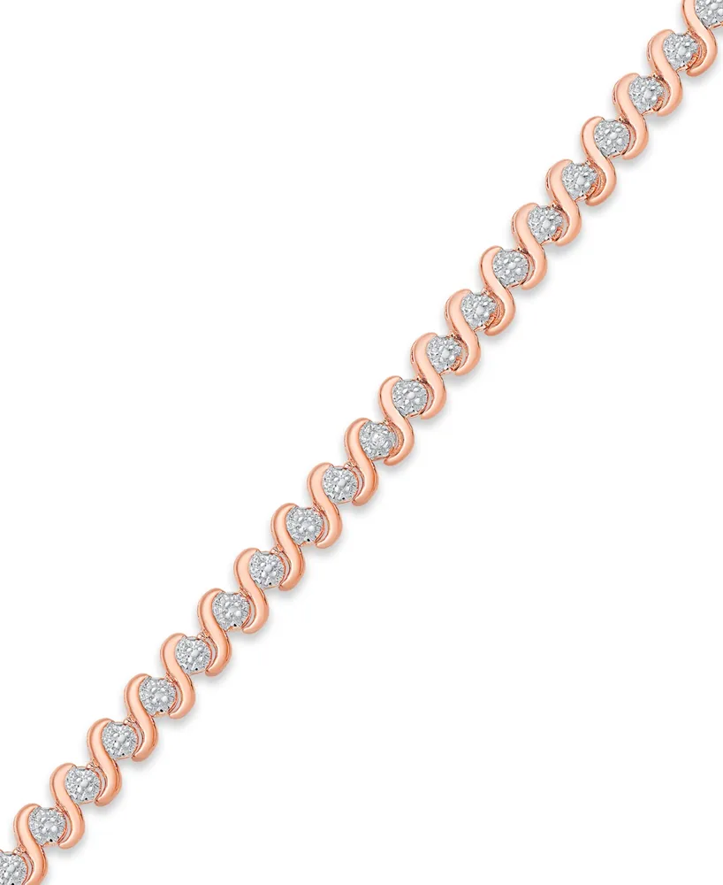 Diamond Accent "S" Link Bracelet Silver Plate, Rose Gold or Plate