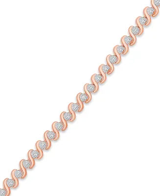 Diamond Accent "S" Link Bracelet Silver Plate, Rose Gold or Plate