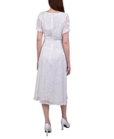 Ny Collection Women's Short Sleeve Belted Swiss Dot Dress