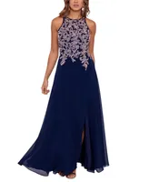 Betsy & Adam Embellished-Bodice Chiffon Gown